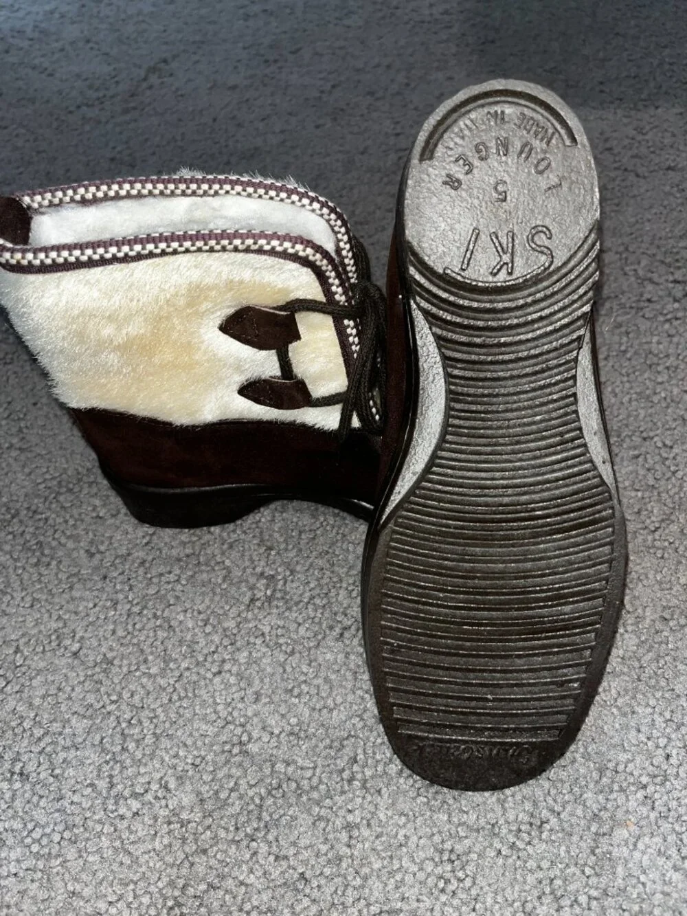 VTG 1970s Innsbruck Italian Ski Lounger Boots Shearling Fur Trim Brown IT 5 =US7